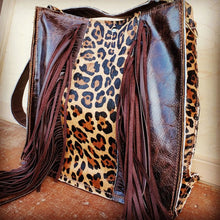 Load image into Gallery viewer, Hair on HIde Box Handbag with Leopard Accents