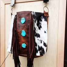 Load image into Gallery viewer, Tejas Bucket Handbag Fringe &amp; Turquoise Slabs