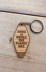 Home is where the plants are wooden keychain