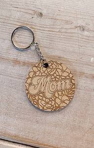 Wooden "mom" keychain