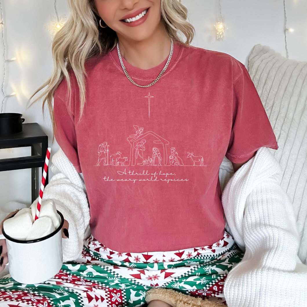 Weary World Rejoices Nativity Comfort Colors Tee