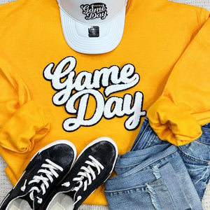 White Gameday (no sport) Chenille Tee + Sweatshirt (Multiple Color Options)