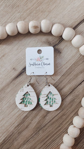 Double green tree earrings