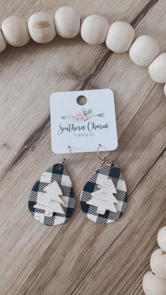 Layered plaid tree earrings