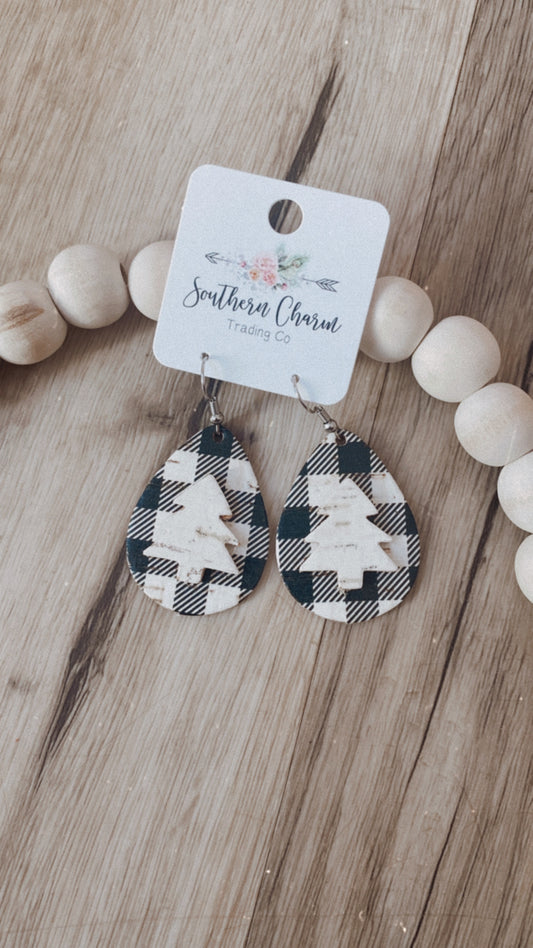 Layered plaid tree earrings